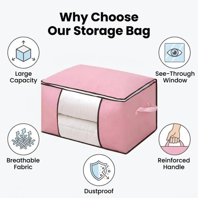 6 Pack 90L Storage Bags Zipped for Clothes, Bedding, Toys, Packing Moving Boxes