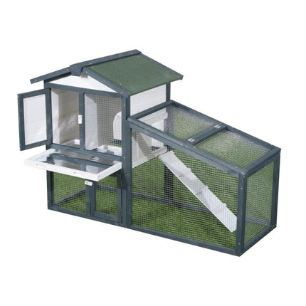 2-Tier Wooden Rabbit and Pet Hutch (Fir Wood) with Double Doors – 140x65x100cm – Green and White