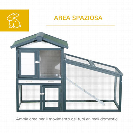 2-Tier Wooden Rabbit and Pet Hutch (Fir Wood) with Double Doors – 140x65x100cm – Green and White