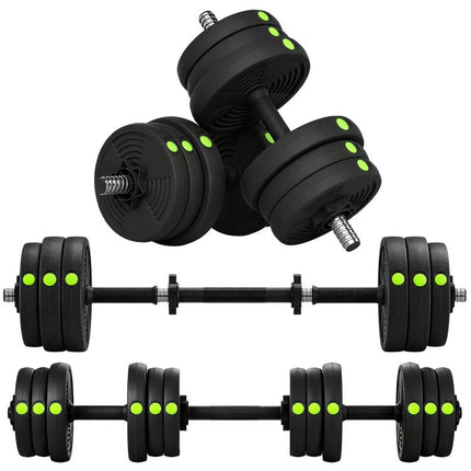 Adjustable Weight Barbell & Dumbbells Set Free Weights Strength Muscle Exercise Home Gym Training, Black and Green