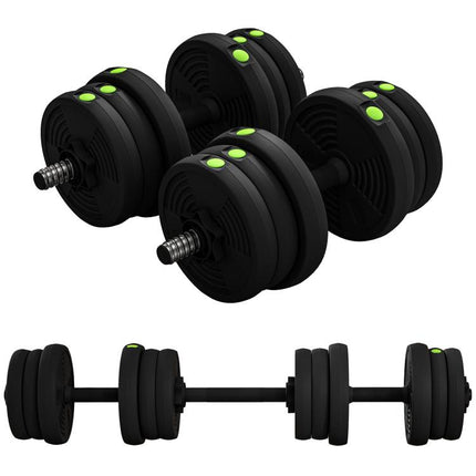 Adjustable Weight Barbell & Dumbbells Set Free Weights Strength Muscle Exercise Home Gym Training, Black and Green