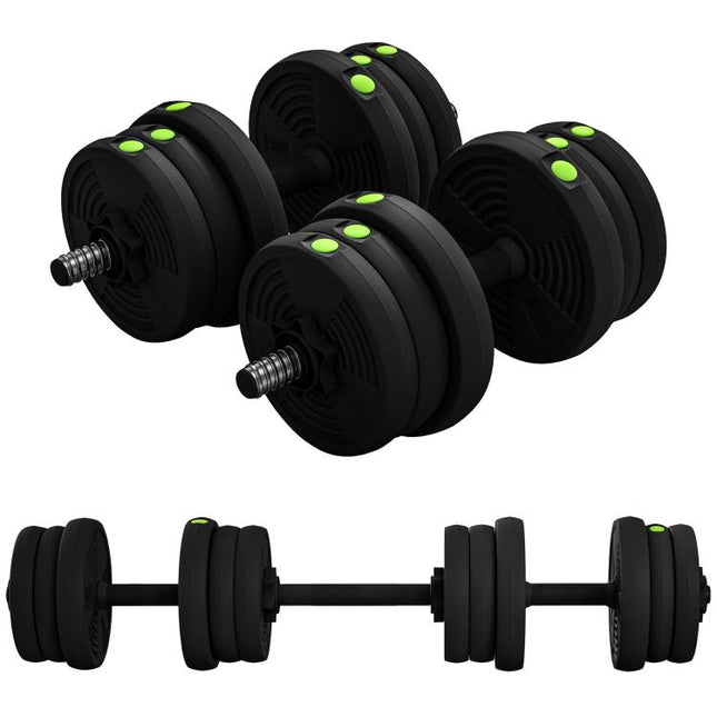 Adjustable Weight Barbell & Dumbbells Set Free Weights Strength Muscle Exercise Home Gym Training, Black and Green