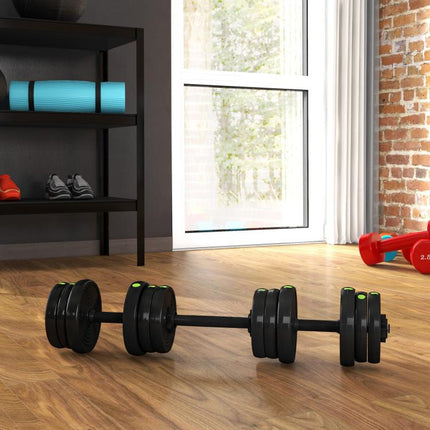 Adjustable Weight Barbell & Dumbbells Set Free Weights Strength Muscle Exercise Home Gym Training, Black and Green