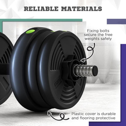 Adjustable Weight Barbell & Dumbbells Set Free Weights Strength Muscle Exercise Home Gym Training, Black and Green