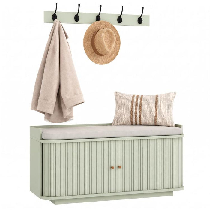Hallway Storage Unit, Hallway Furniture Set with Shoe Storage Cabinet and 5 Hooks Coat Rack, Light Green