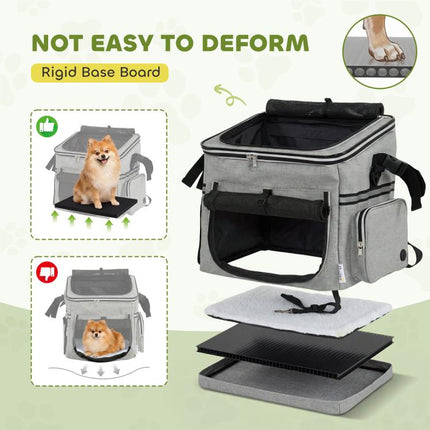 Dog Bike Basket, Soft-Sided Pet Carrier with Security Leash, Mesh Door & Window, Plush Cushion, Bowl, Light Grey