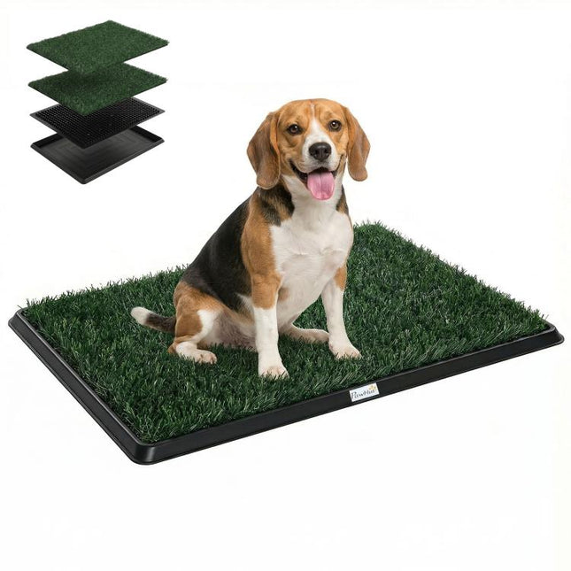 Dog Grass Pee Pad with Tray, Dog Toilet Tray with 2 Artificial Grass Mats, Portable Puppy Training Toilet