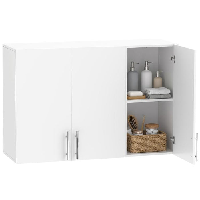 Bathroom Wall Cabinet, Wall-Mounted Bathroom Storage Cabinet with 3 Doors, Adjustable Shelf for Kitchen, White