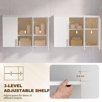 Bathroom Wall Cabinet, Wall-Mounted Bathroom Storage Cabinet with 3 Doors, Adjustable Shelf for Kitchen, White