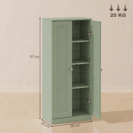 Narrow Bathroom Cabinet, Slim Storage Cabinet with 2 Doors & 4 Tiers, Freestanding Narrow Cupboard