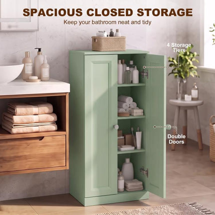 Narrow Bathroom Cabinet, Slim Storage Cabinet with 2 Doors & 4 Tiers, Freestanding Narrow Cupboard
