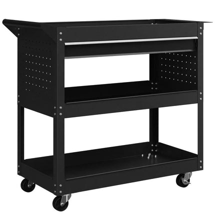 3-Tier Tool Trolley Cart Storage Shelf Roller Cabinet DIY Box Garage Workshop with Drawer Black