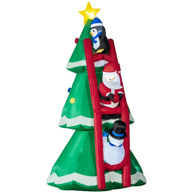 Albero di Natale Gonfiabile 247cm con Babbo Natale e Luci LED, Decorazione Natalizia da Esterno e Interno con Gonfiatore Incluso
