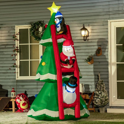 Albero di Natale Gonfiabile 247cm con Babbo Natale e Luci LED, Decorazione Natalizia da Esterno e Interno con Gonfiatore Incluso