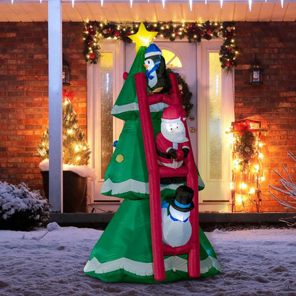 Albero di Natale Gonfiabile 247cm con Babbo Natale e Luci LED, Decorazione Natalizia da Esterno e Interno con Gonfiatore Incluso