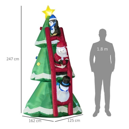 Albero di Natale Gonfiabile 247cm con Babbo Natale e Luci LED, Decorazione Natalizia da Esterno e Interno con Gonfiatore Incluso