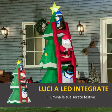 Albero di Natale Gonfiabile 247cm con Babbo Natale e Luci LED, Decorazione Natalizia da Esterno e Interno con Gonfiatore Incluso