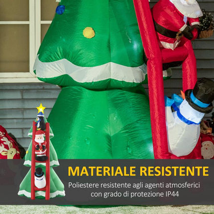 Albero di Natale Gonfiabile 247cm con Babbo Natale e Luci LED, Decorazione Natalizia da Esterno e Interno con Gonfiatore Incluso