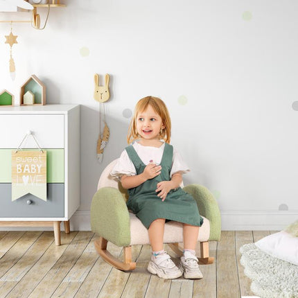 Poltrona per Bambini 18-36 Mesi con Braccioli e Imbottitura Spessa in Sherpa e Legno di Eucalipto, Verde