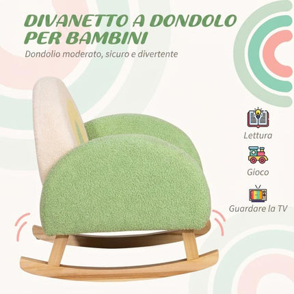Poltrona per Bambini 18-36 Mesi con Braccioli e Imbottitura Spessa in Sherpa e Legno di Eucalipto, Verde