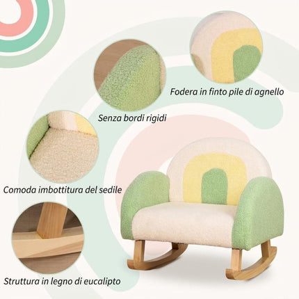 Poltrona per Bambini 18-36 Mesi con Braccioli e Imbottitura Spessa in Sherpa e Legno di Eucalipto, Verde