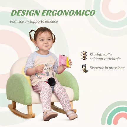 Poltrona per Bambini 18-36 Mesi con Braccioli e Imbottitura Spessa in Sherpa e Legno di Eucalipto, Verde
