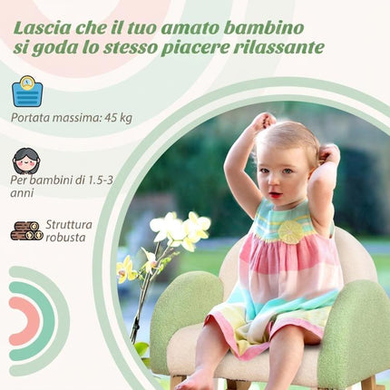 Poltrona per Bambini 18-36 Mesi con Braccioli e Imbottitura Spessa in Sherpa e Legno di Eucalipto, Verde