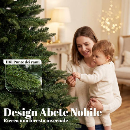Albero di Natale Artificiale Abete Nobile 1161 Rami 210cm Verde
