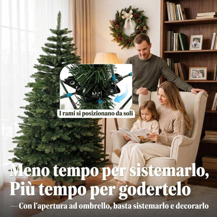 Albero di Natale Artificiale Abete Nobile 1161 Rami 210cm Verde