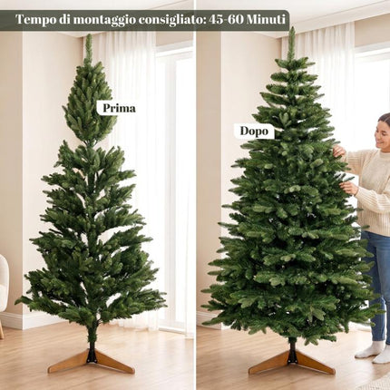 Albero di Natale Artificiale Abete Nobile 1161 Rami 210cm Verde