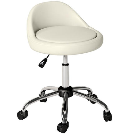 Stool with Wheels, Swivel Seat, Adjustable Height, and PU Faux Leather Upholstery, White