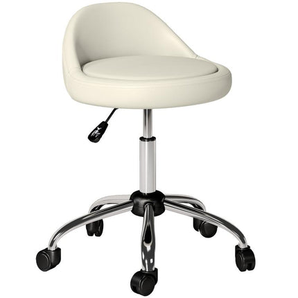 Stool with Wheels, Swivel Seat, Adjustable Height, and PU Faux Leather Upholstery, White