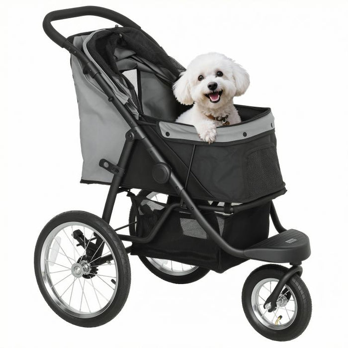 Carrito para Perros y Gatos Plegable hasta 10 kg Cochecito para Perros Peque?os de 3 Ruedas Grandes de Goma Gris