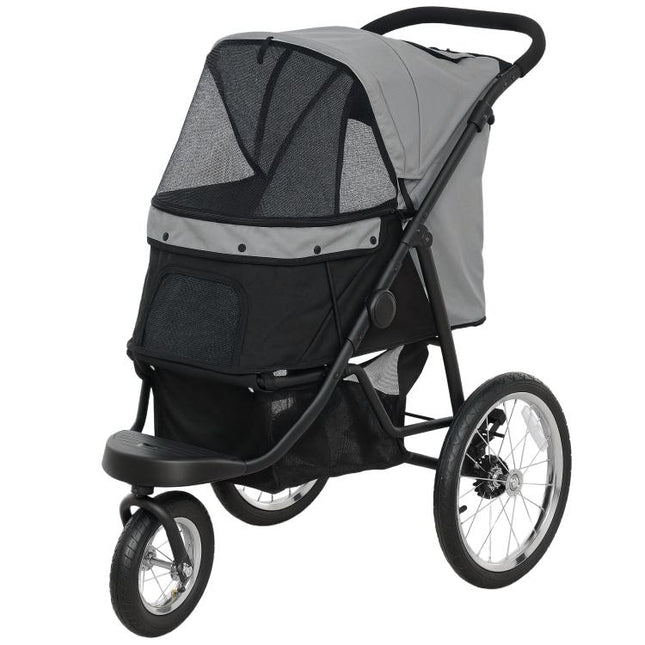 Carrito para Perros y Gatos Plegable hasta 10 kg Cochecito para Perros Peque?os de 3 Ruedas Grandes de Goma Gris
