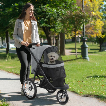 Carrito para Perros y Gatos Plegable hasta 10 kg Cochecito para Perros Peque?os de 3 Ruedas Grandes de Goma Gris