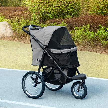 Carrito para Perros y Gatos Plegable hasta 10 kg Cochecito para Perros Peque?os de 3 Ruedas Grandes de Goma Gris