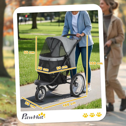Carrito para Perros y Gatos Plegable hasta 10 kg Cochecito para Perros Peque?os de 3 Ruedas Grandes de Goma Gris