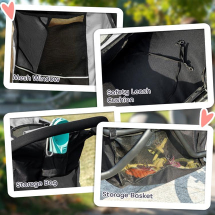 Carrito para Perros y Gatos Plegable hasta 10 kg Cochecito para Perros Peque?os de 3 Ruedas Grandes de Goma Gris