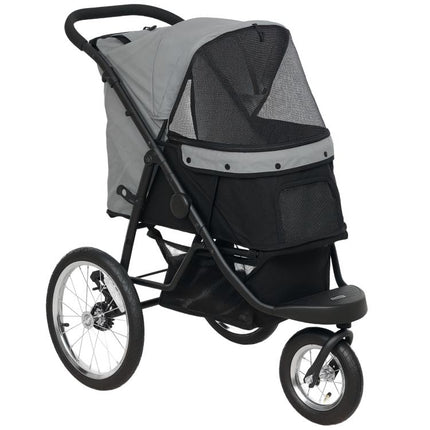 Carrito para Perros y Gatos Plegable hasta 10 kg Cochecito para Perros Peque?os de 3 Ruedas Grandes de Goma Gris