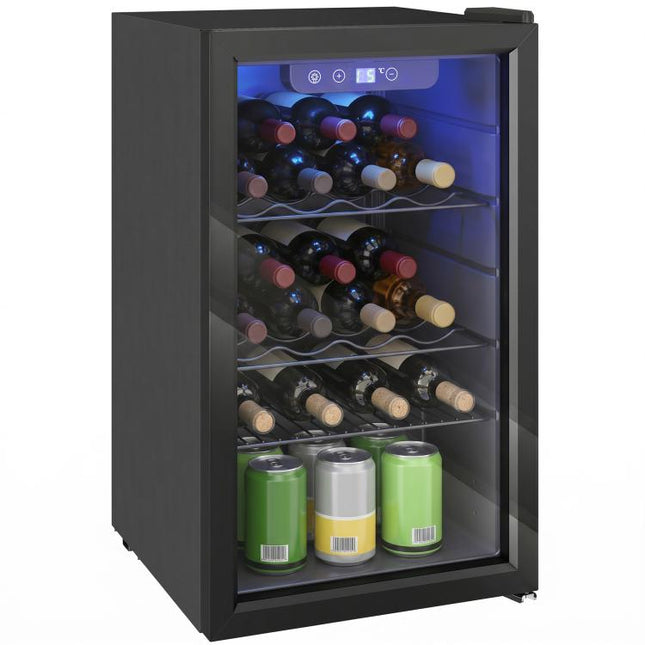 Weinkühlschrank 24 Flaschen, 68 Liter Kapazit?t, 4–16 °C Standger?t für Getr?nke, Bier und Wein mit Glas-Tür, Schwarz
