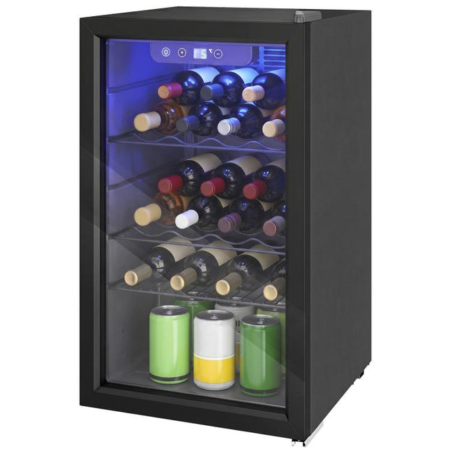 Weinkühlschrank 24 Flaschen, 68 Liter Kapazit?t, 4–16 °C Standger?t für Getr?nke, Bier und Wein mit Glas-Tür, Schwarz