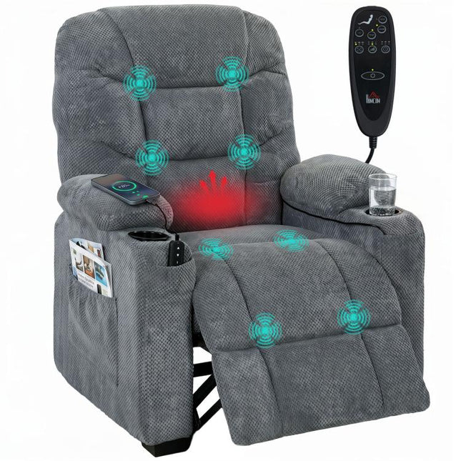 Recliner Armchair with Vibration Massage, Heat, Whisper-Quiet Motor, Memory Function, Power Reclining Chair, Dark Grey