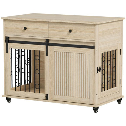 Hundebox auf R?dern, 2 Türen, 2 Schubladen, für mittlere und gro?e Hunde, Holz, Stahl