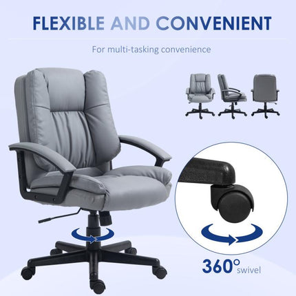 Desk Chair, PU Leather Office Chair with Adjustable Height and Swivel Wheels, for Home Work Study, Light Grey