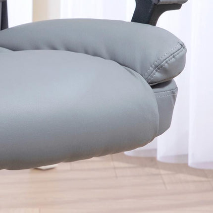 Desk Chair, PU Leather Office Chair with Adjustable Height and Swivel Wheels, for Home Work Study, Light Grey
