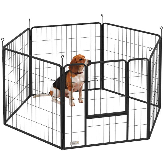 6 Panels Dog Playpen, Portable Detachable Puppy Pen with Door, for Medium Dogs, 80cm High, Grey