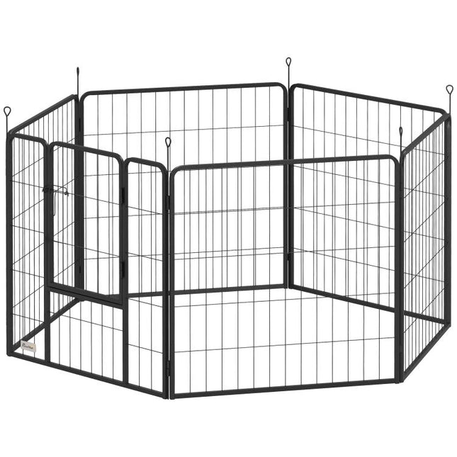6 Panels Dog Playpen, Portable Detachable Puppy Pen with Door, for Medium Dogs, 80cm High, Grey