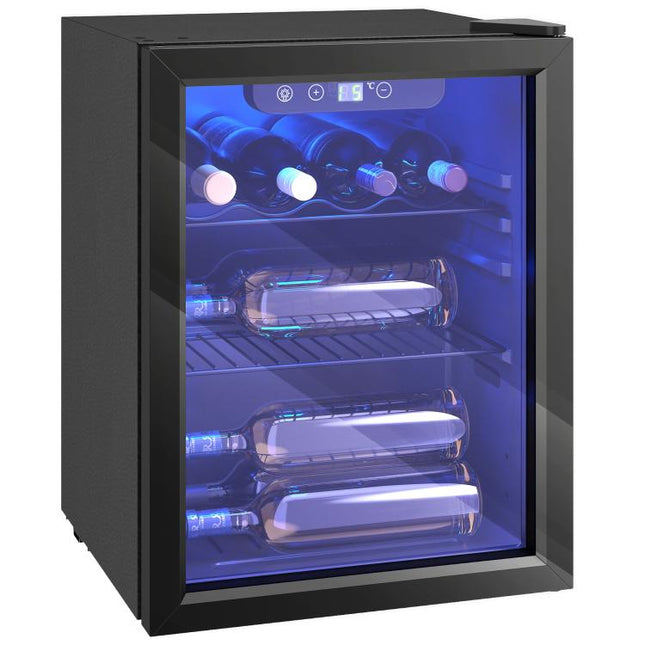 16 Bottle Wine Cooler, 48 Litre Capacity, 4-16 DegreesC Under Counter Drinks Beer Wine Fridge with Glass Door, LED Light, Black