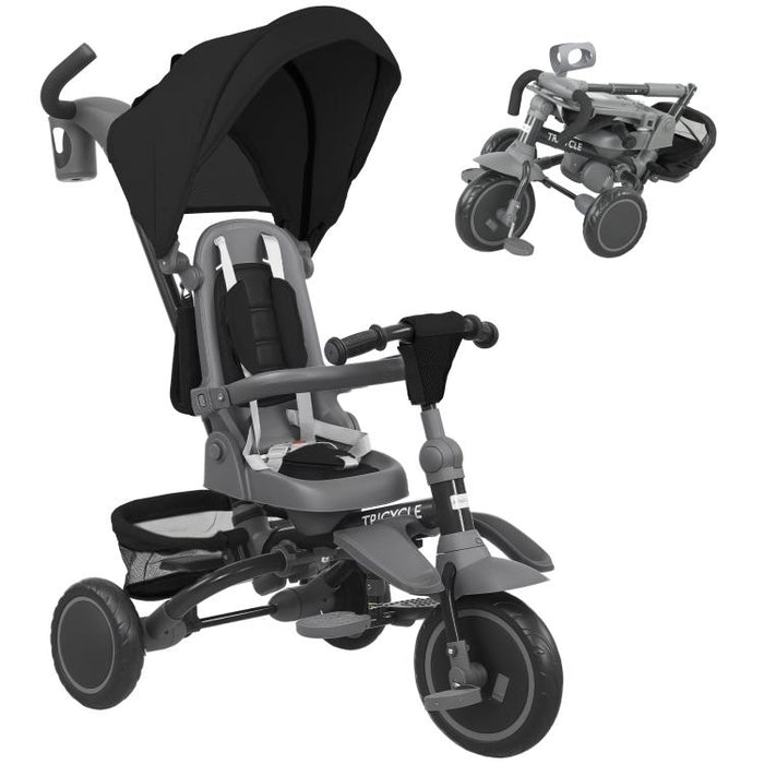 6 in 1 Foldable Kids Trike with Adjustable Parent Handle & Canopy for Ages 1-5, Black