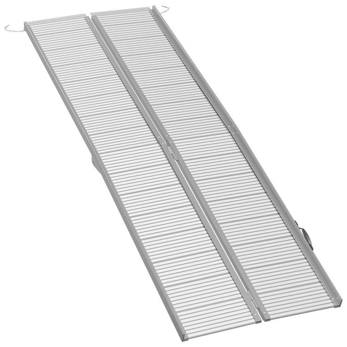 8 feet Foldable Handicap Ramp for Home, Steps, Doorways, Aluminum Portable Wheelchair Ramp, Textured Threshold Ramp, Silver